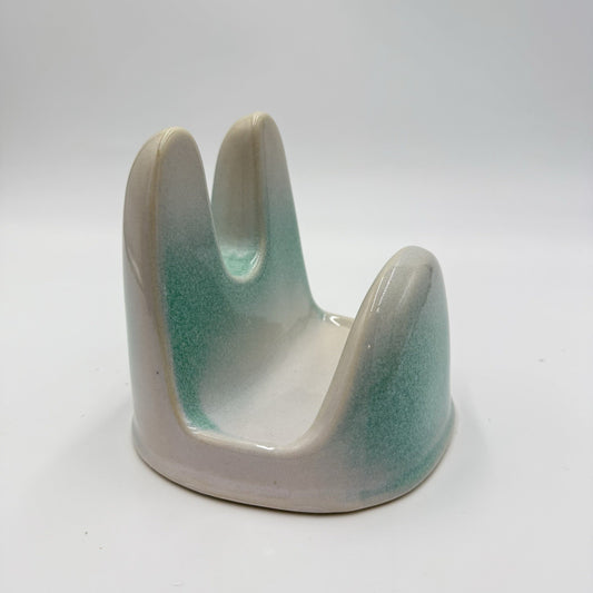 Studio Art Pottery Green & White Lid Stand Stoneware 5”x5.5”x5”