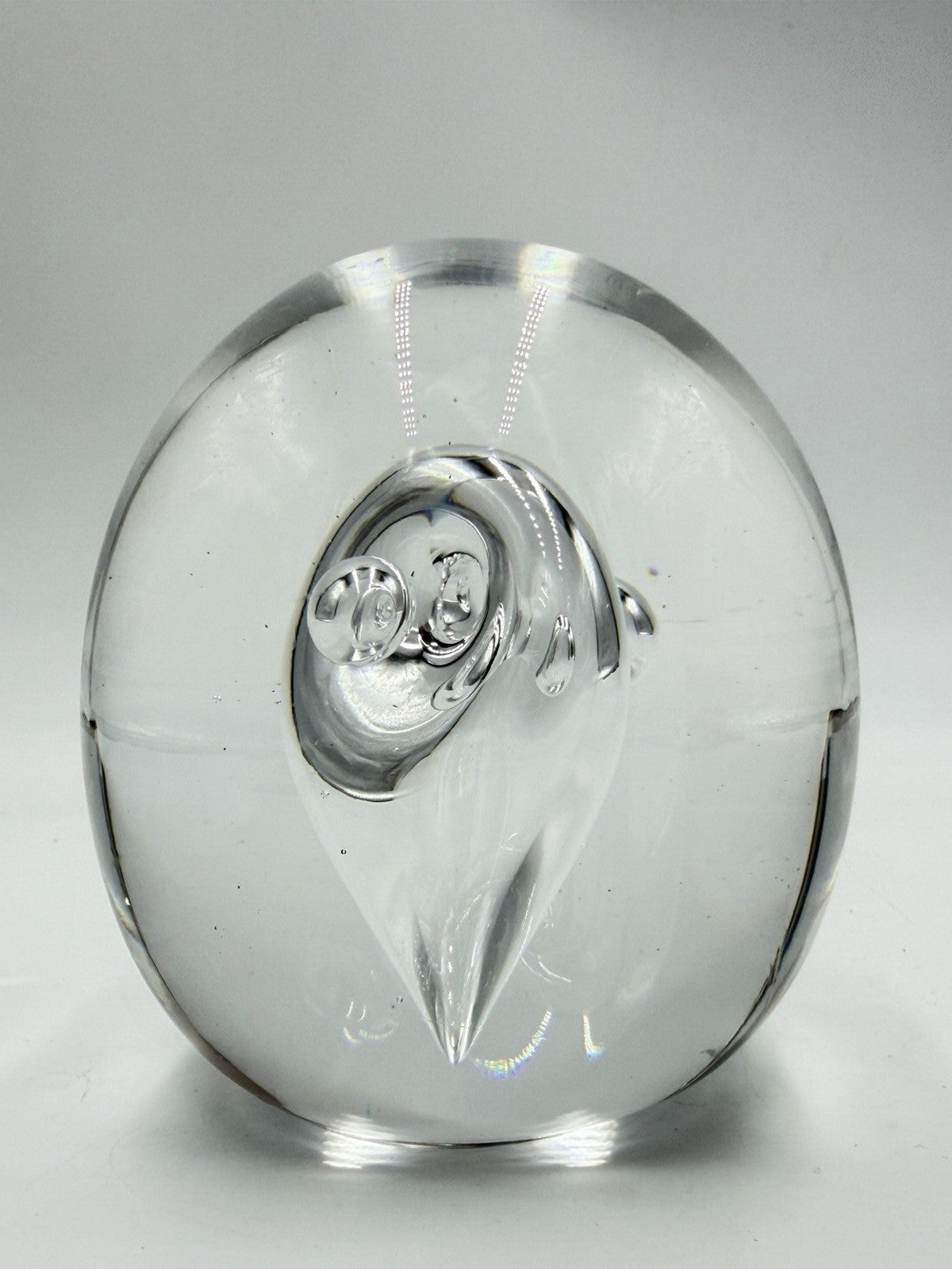 Vintage Åhus Ahus Sweden Art Glass Abstract 1993 Clear Paperweight 3.5”