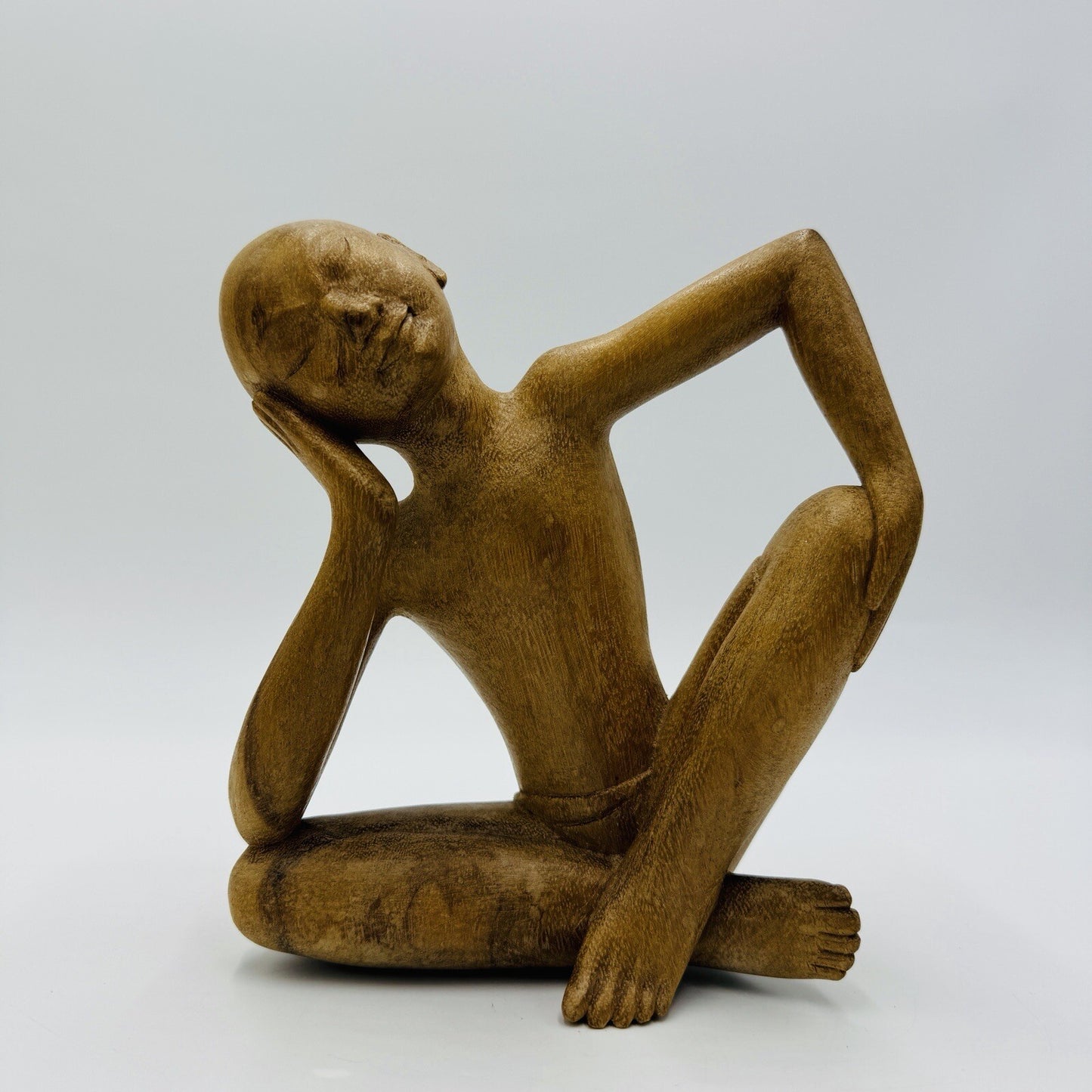 The Thinker Wood Carved Vintage Balinese Figural Sculpture c. 1970's