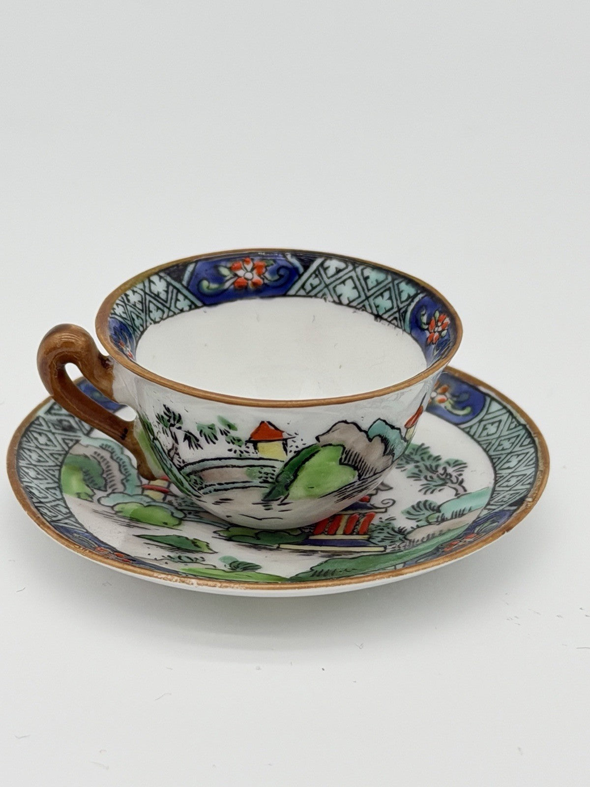 Crown STAFFORDSHIRE Chinese Willow MINIATURE Cup & Saucer Set Painted