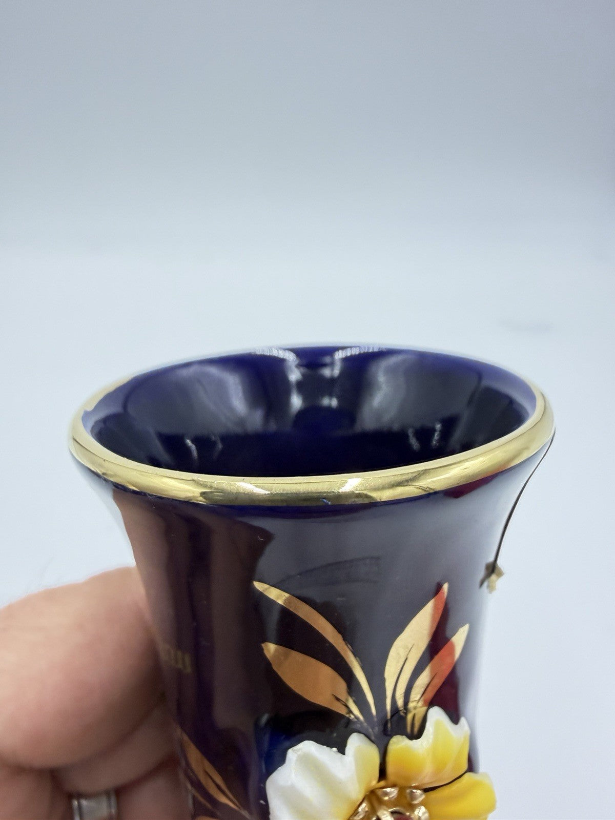 Antique Ges Gesch Geschenke Germany Cobalt Blue Gold Flowers 5”H Porcelain