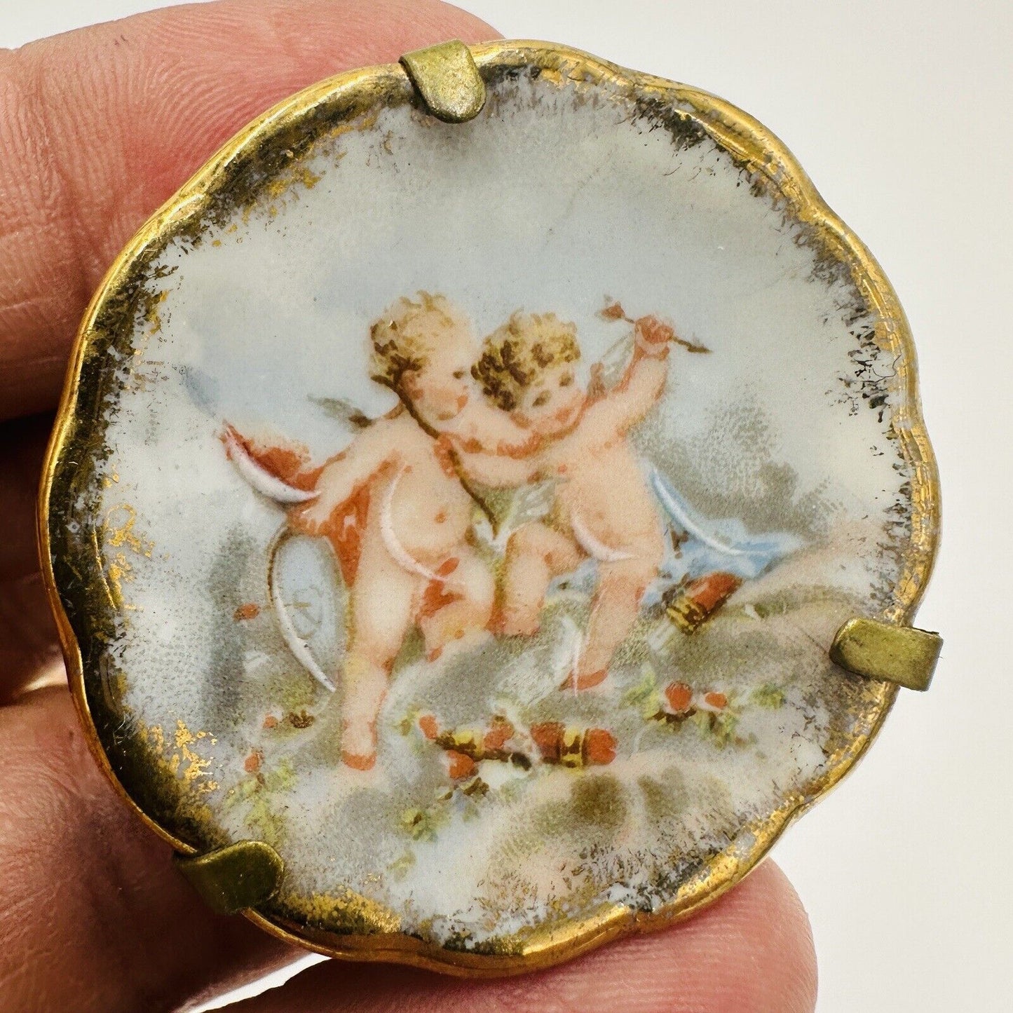 Limoges Miniature Plates Courting Couple & Cherubs Porcelain France Traditional