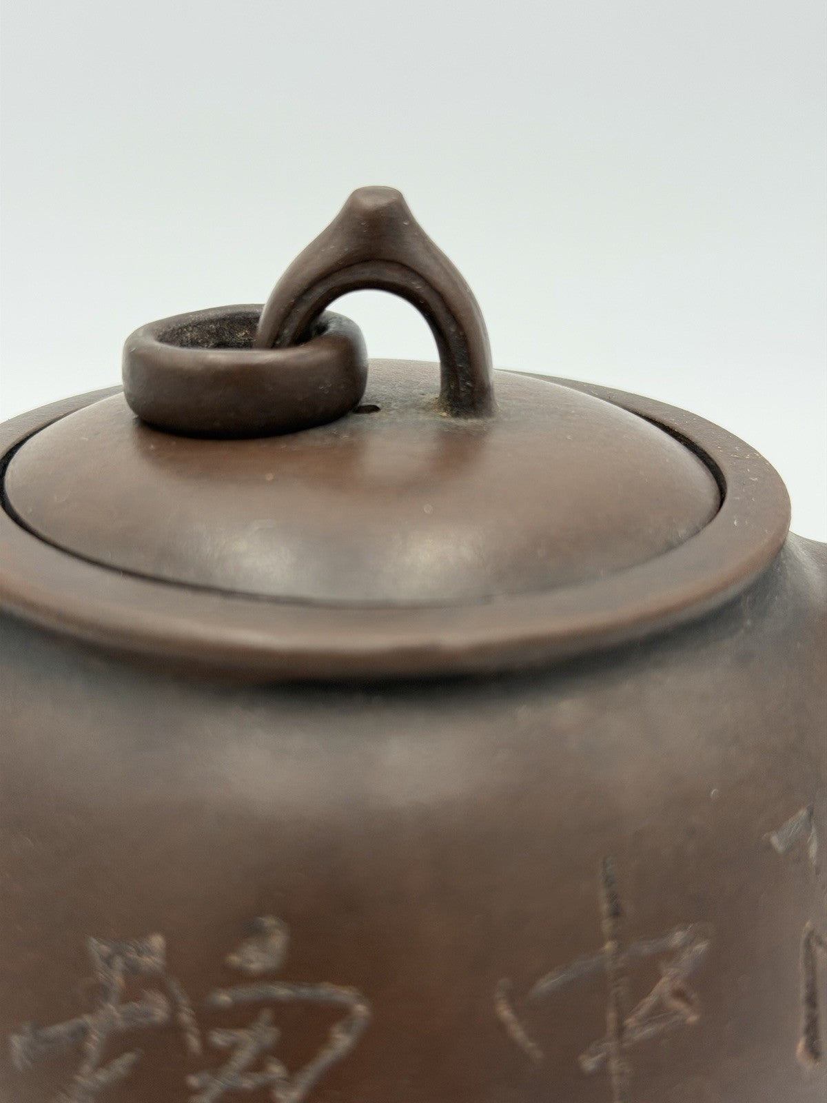 Chinese Yixing Zisha Art Pottery Clay Teapot  Bamboo Sage Engraving Footed