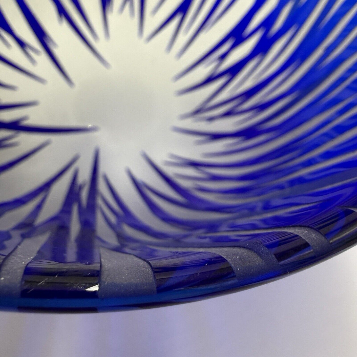 Engebretson Nielsen Art Glass Bowl Cobalt Interior Cut To Clear Signed 5”x6.5”