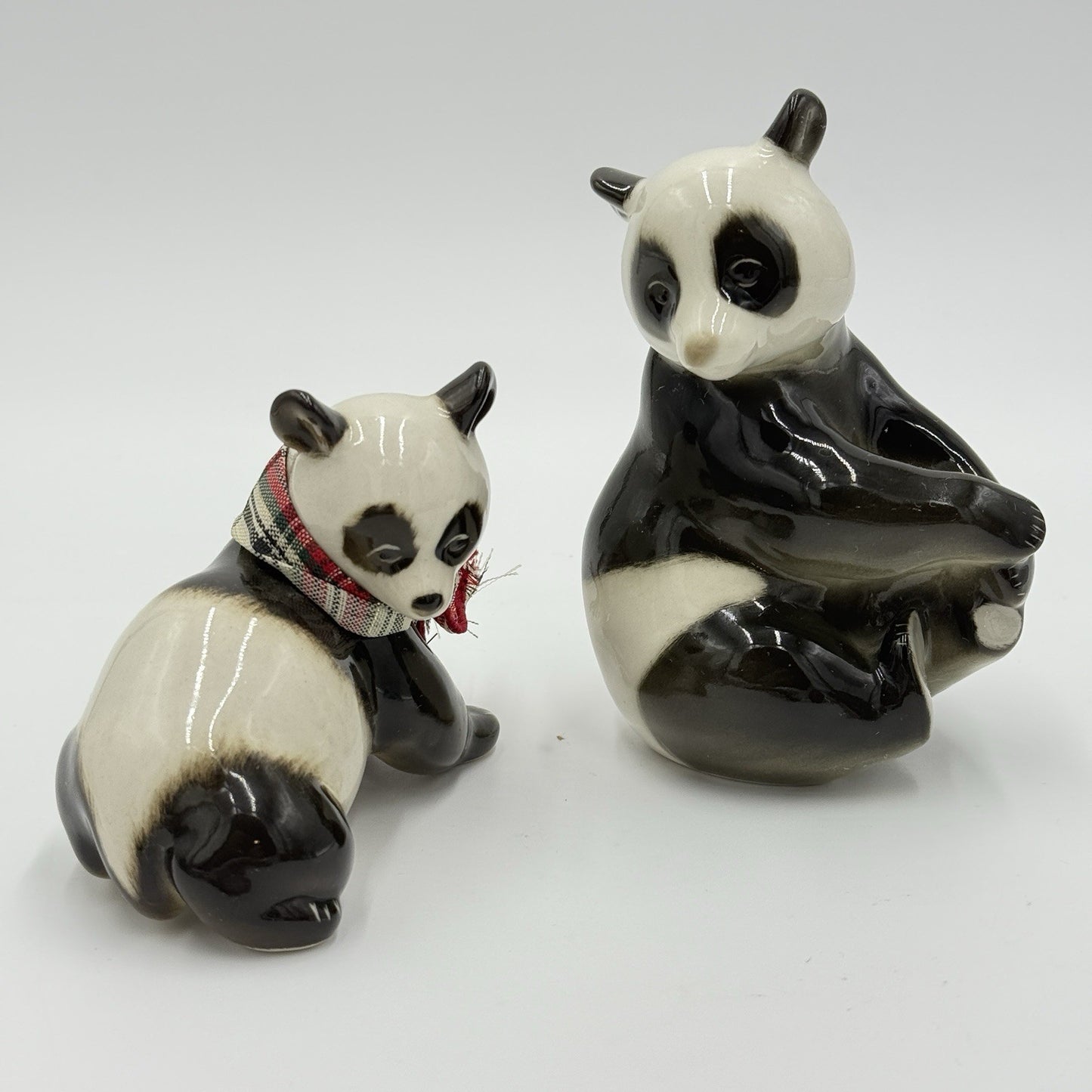 VINTAGE  Lomonosov Glazed Porcelain Panda Bears USSR 5” Mom and Baby Figurines