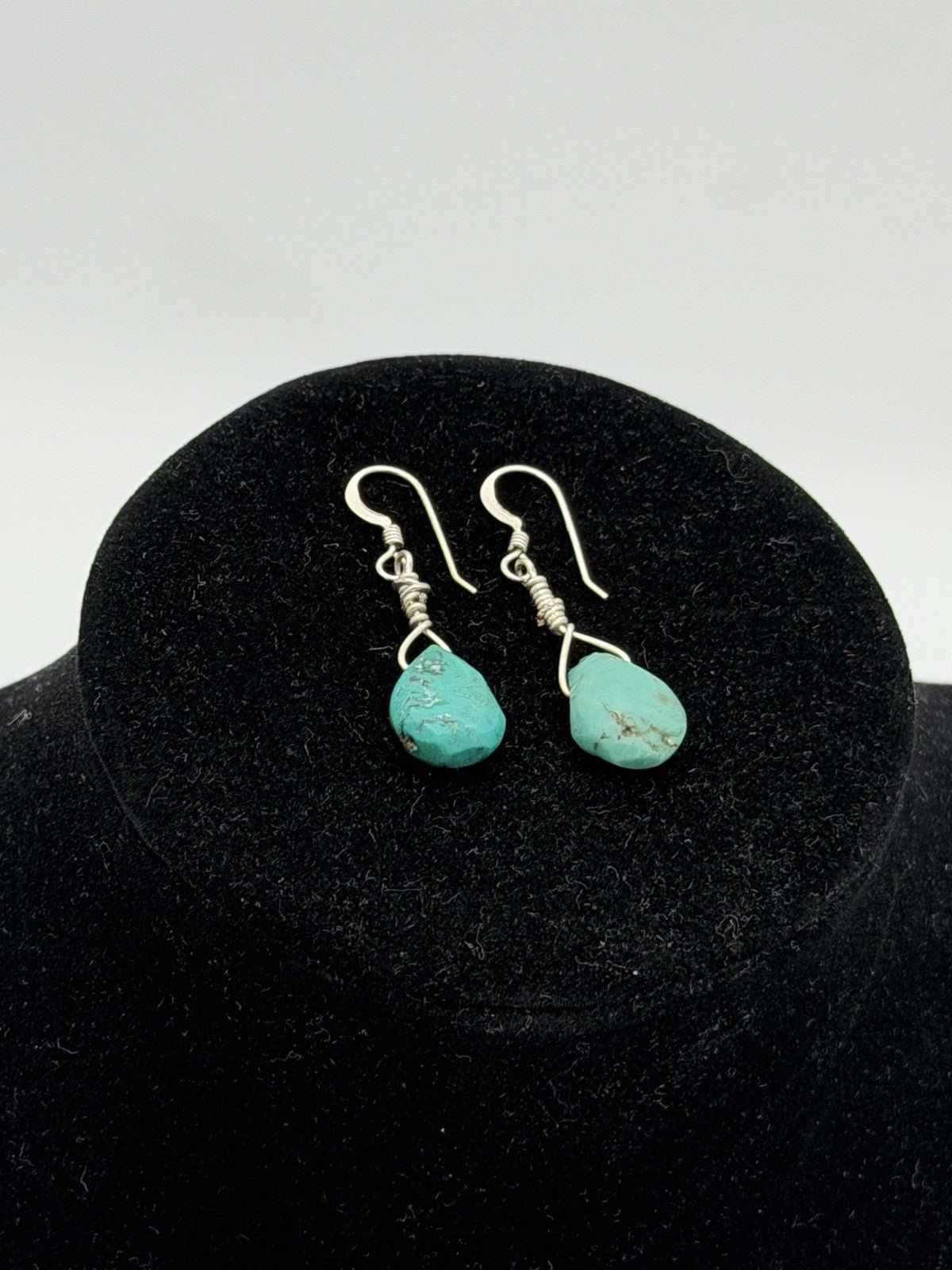 Native Blue Turquoise Nugget Sterling Silver Beads Earrings 1" Women Jewelry
