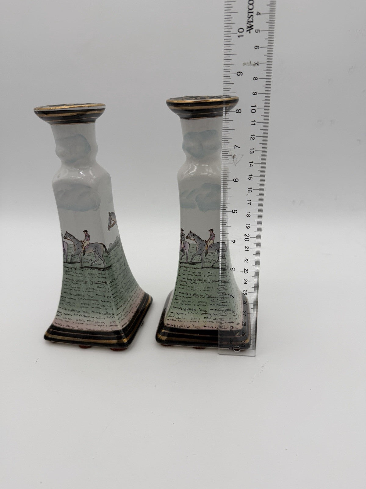 Vintage Chinese Equestrian Hand-Painted Porcelain Candle Holder by Nieman Marcus