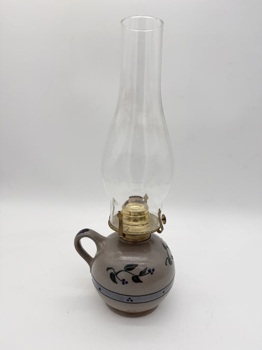 Rare Rowe Pottery Works Salt Glazed USA Oil Lamp Floral Pattern Painted 15”