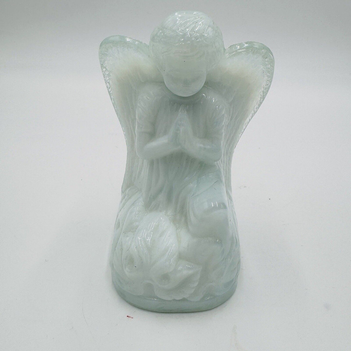 Boyd Art Glass Angel White Blue Clear Pressed Glass Figurine B Vintage