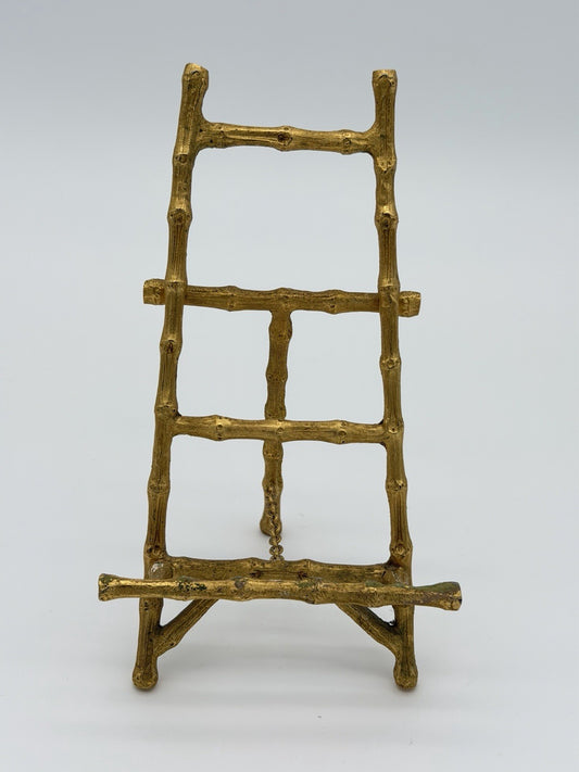 VTG Brass Gold MCM Faux Bamboo Style Picture Easel Art Photo Stand Regency
