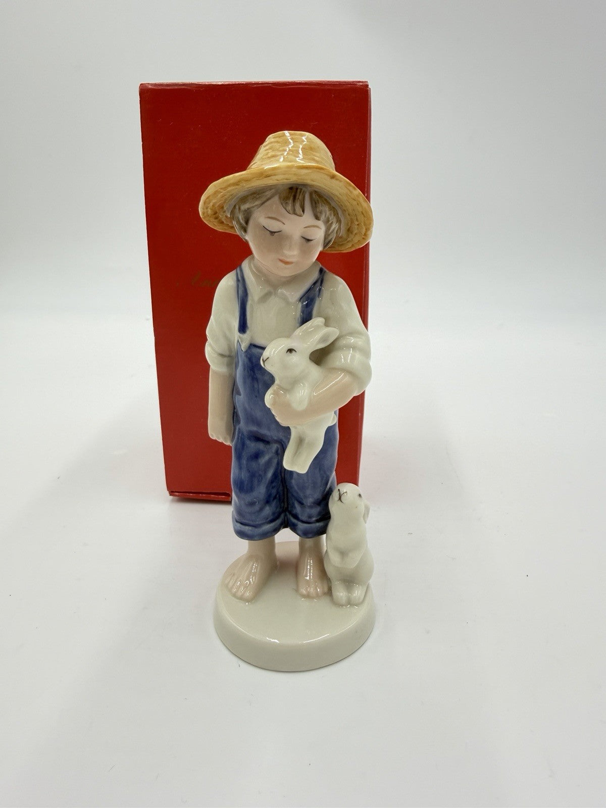 Bing & Grondahl Denmark Porcelain 2001 Boy Rabbits Yearly Figurine Hand Painted