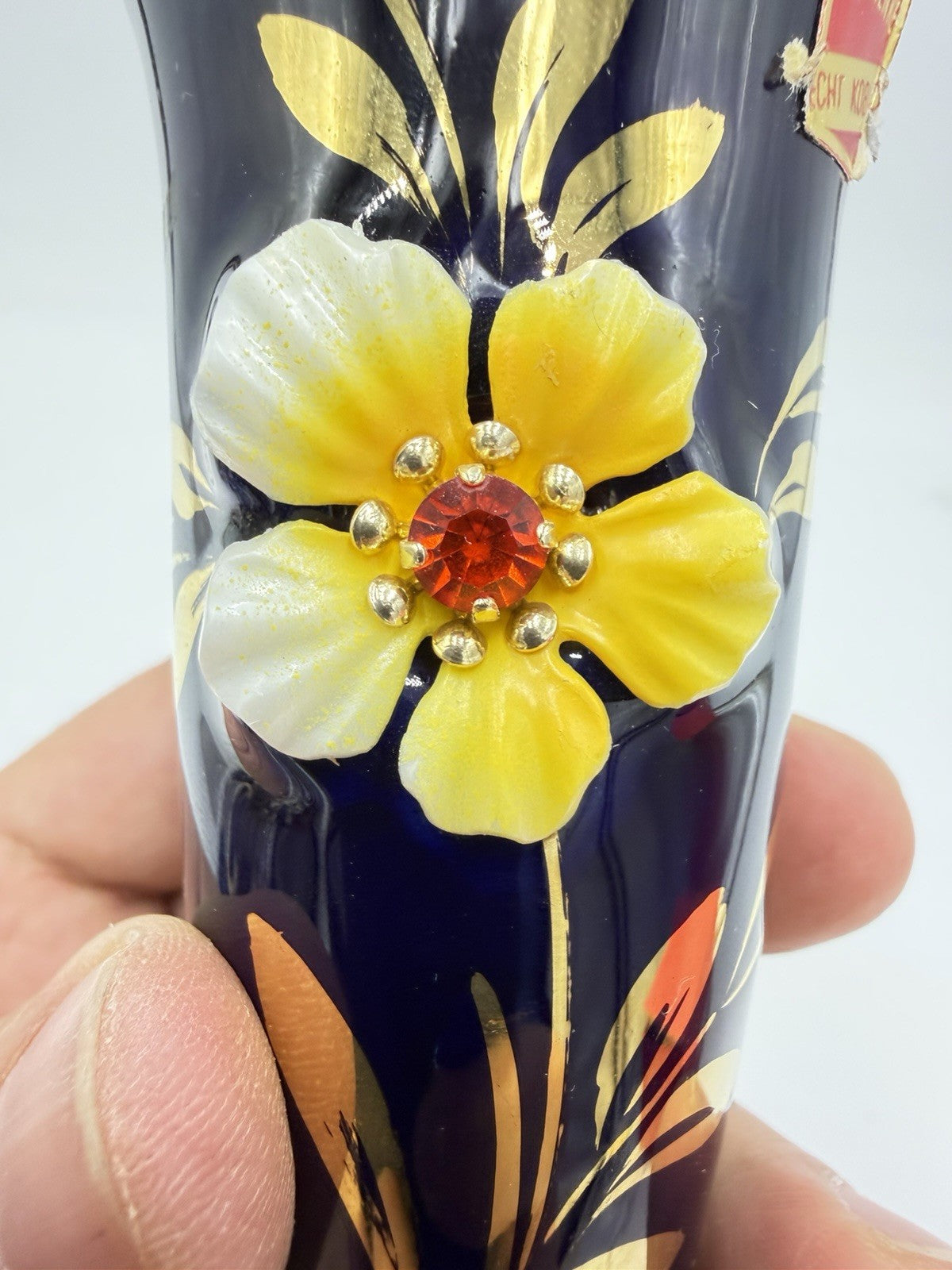 Antique Ges Gesch Geschenke Germany Cobalt Blue Gold Flowers 5”H Porcelain