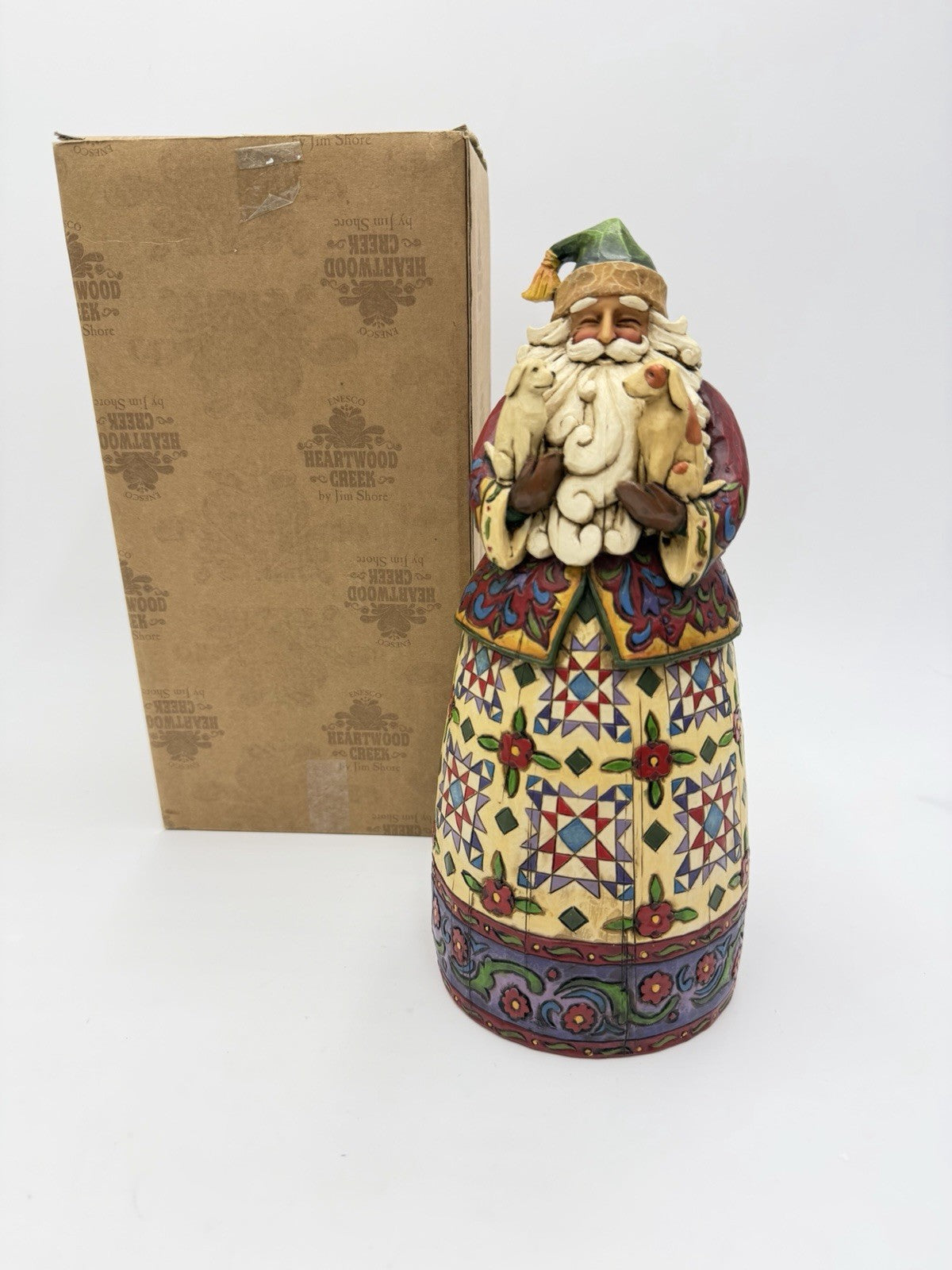 Jim Shore Santa Best Friend Dog & Cat Christmas Santa Figurine 10”H