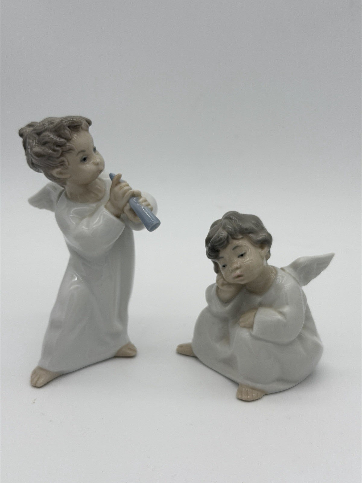 Lladro Spain Porcelain Vintage Angels Cherubs Musician Figurines 6 “& 4” Retired