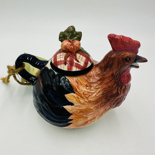 Tracy Porter Stoneware Rooster & Carrots Tea Pot 5in Stonehouse Farm Collectio