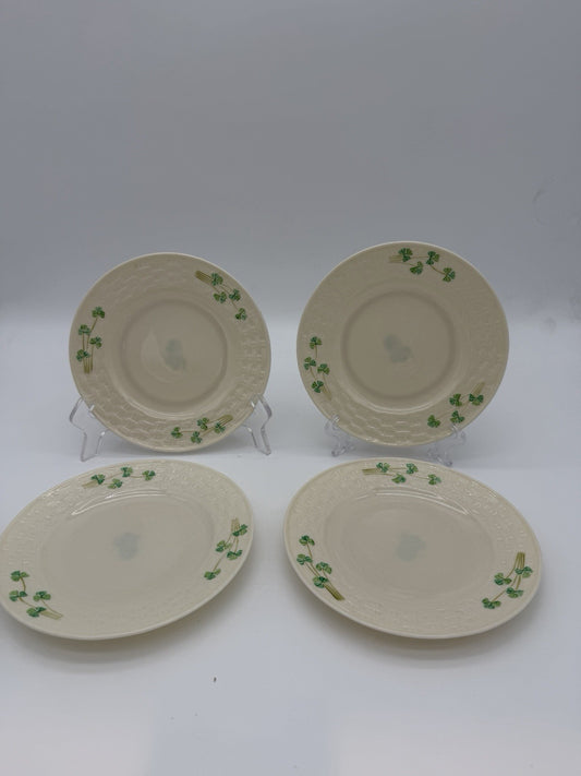 Belleek Ireland Porcelain Shamrock Bread & Butter 1940 Plates 6.5” Set