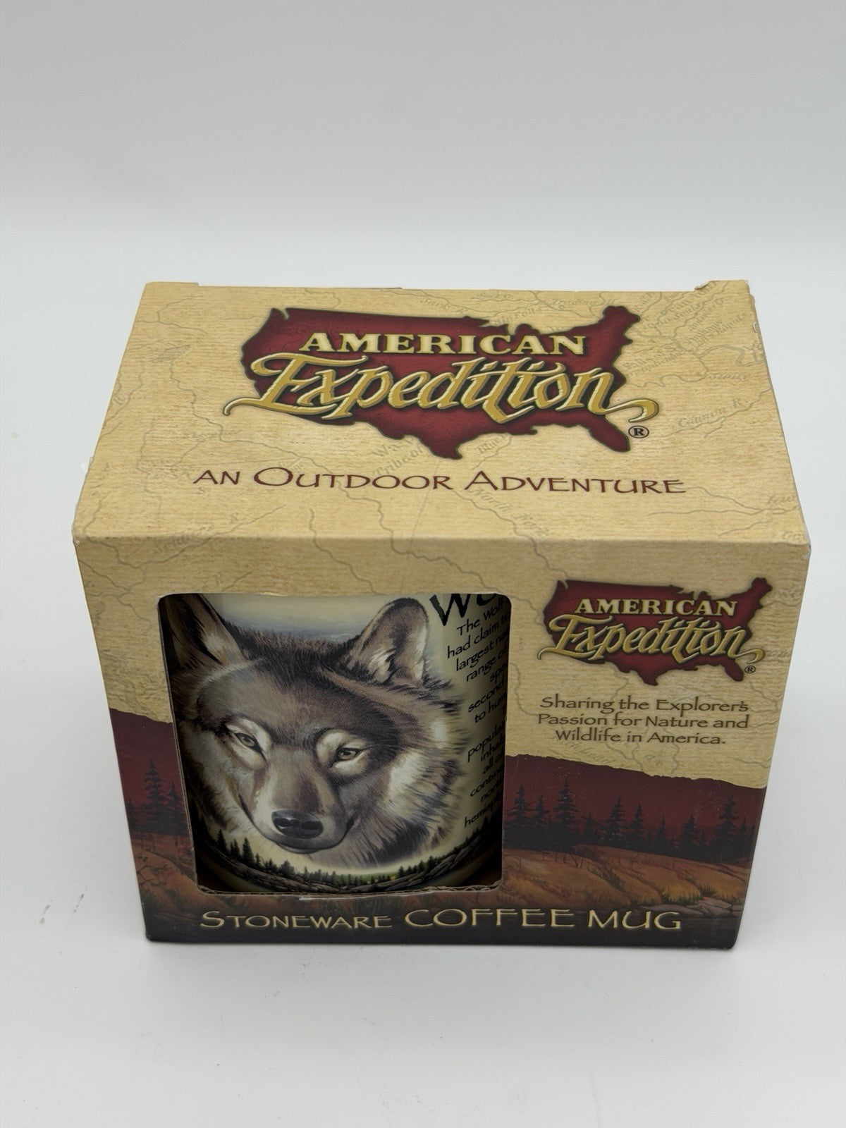 American expedition stoneware Gray Wolf coffee mug 16oz wildlife america Vintage