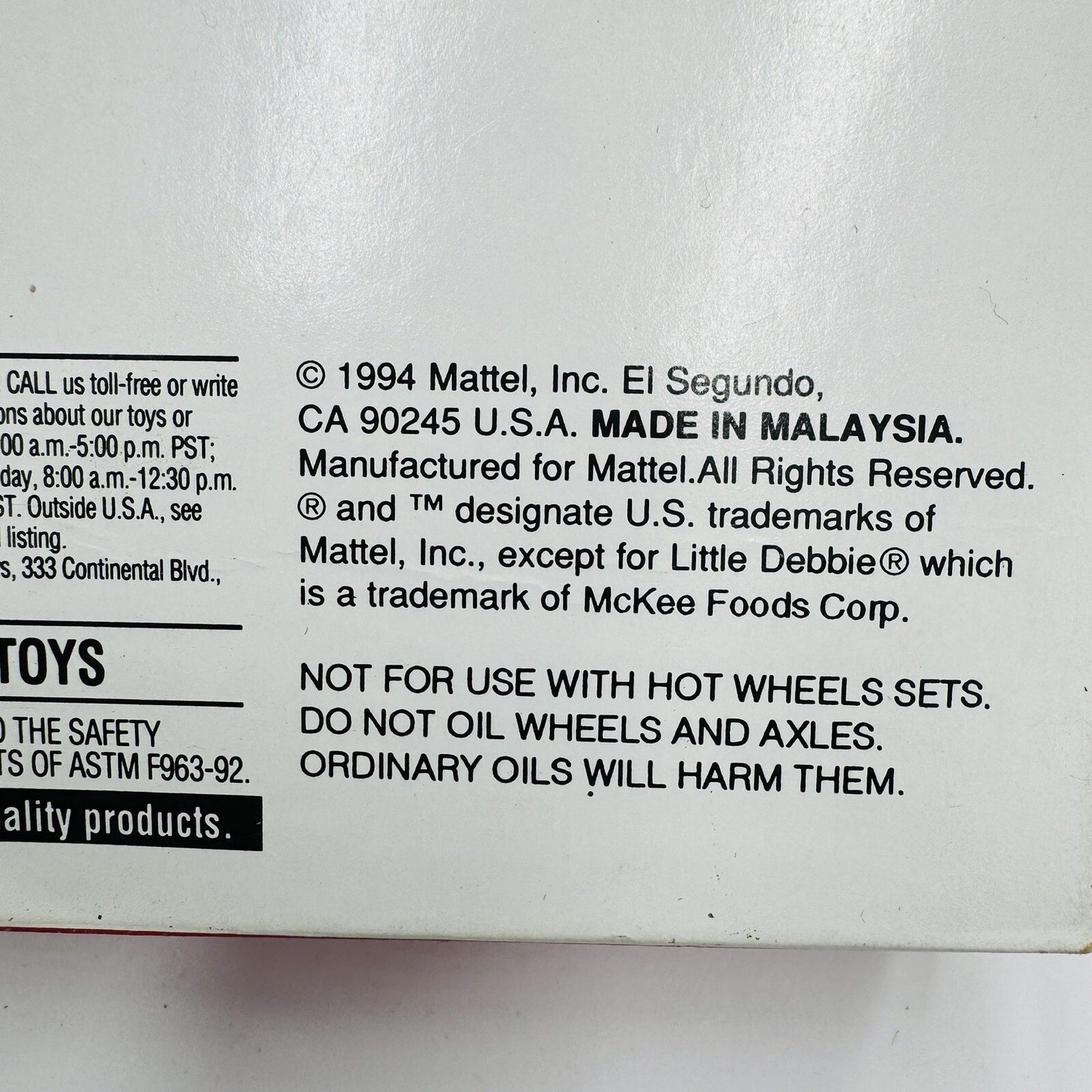 Mattel Hot Wheels Special Edition Little Debbie Snack Mackee 1994 Vintage