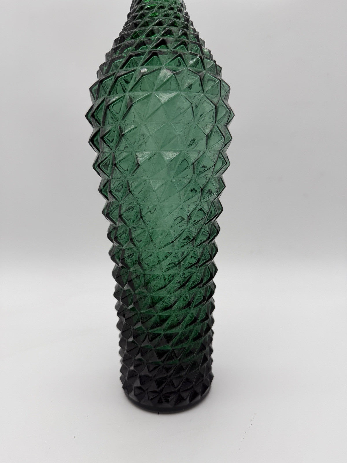 Vintage MCM Empoli Italy Diamond Cut Point Green Genie Bottle 16"H No Stopper