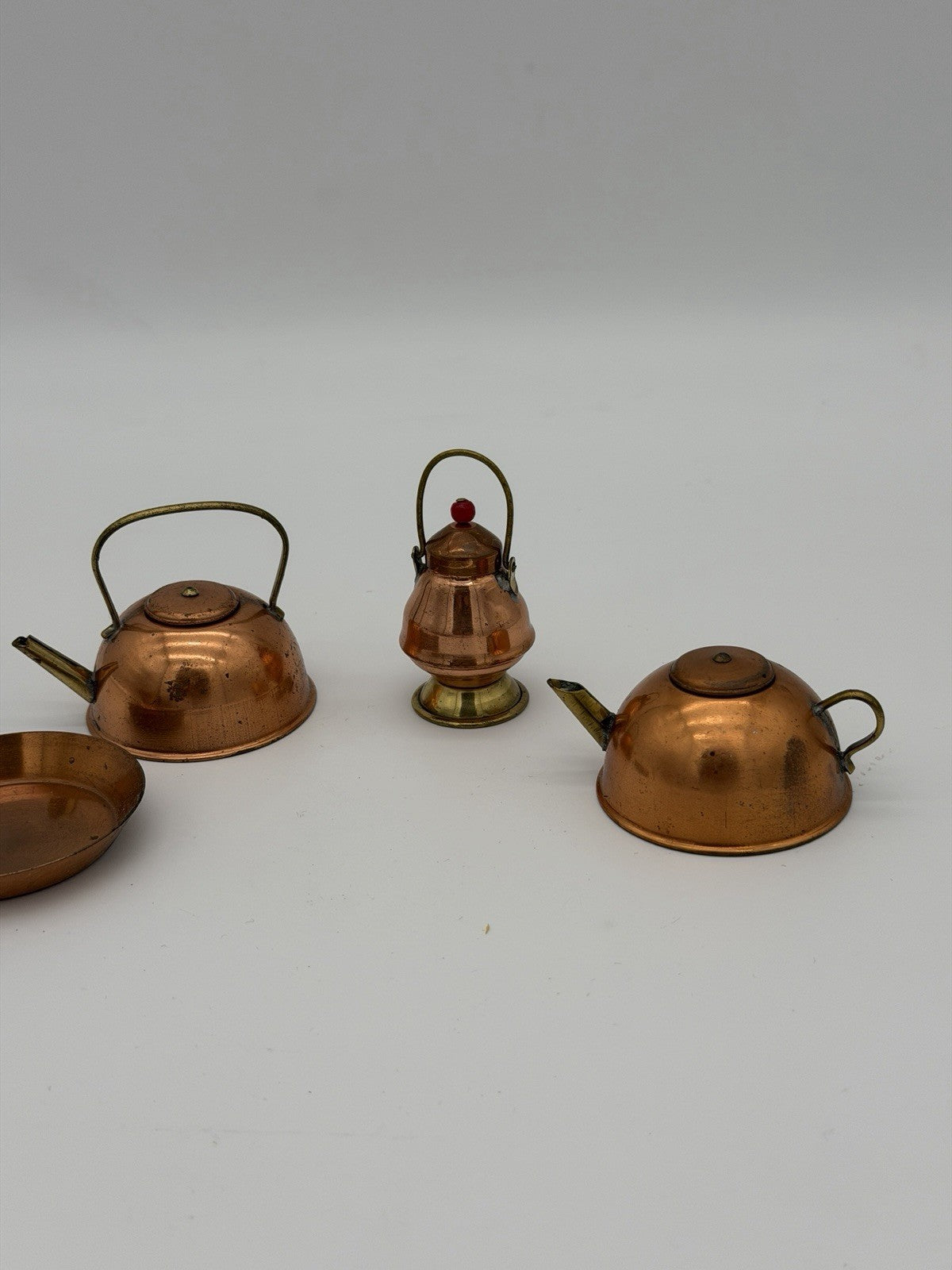 Vintage English Copper Ware Miniature Kettle Dollhouse Metal Retro Set 4 PCs