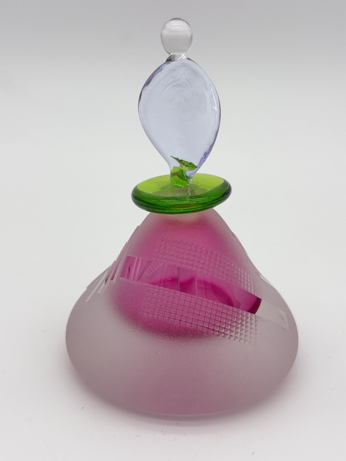 Jim Grant Celestial Art Glass Geometric Etching Frosted Perfume Bottle Signed