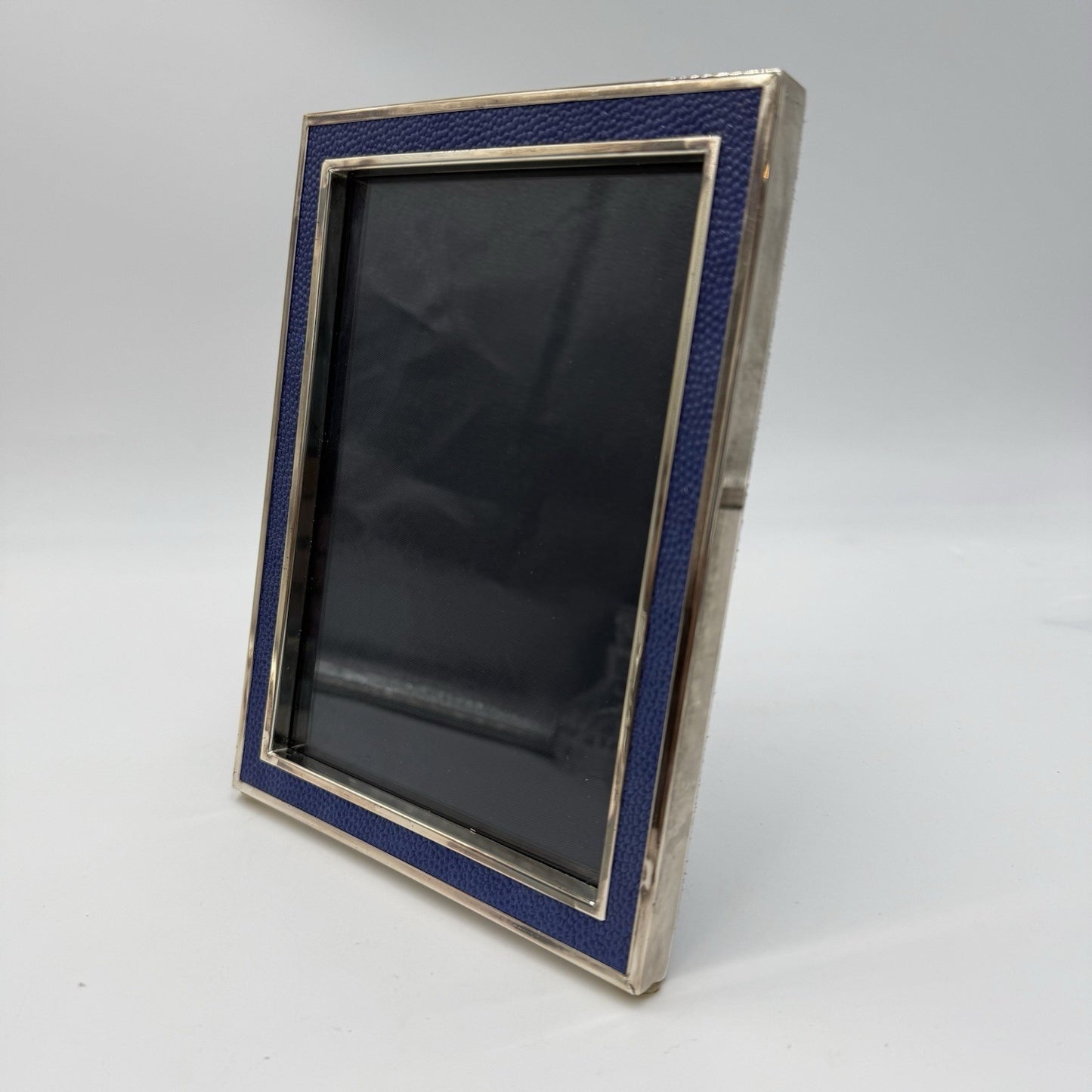 Tizo Italy Sterling Tone Picture Frame Blue Velvet Backing Vintage 5.5”x7.5”