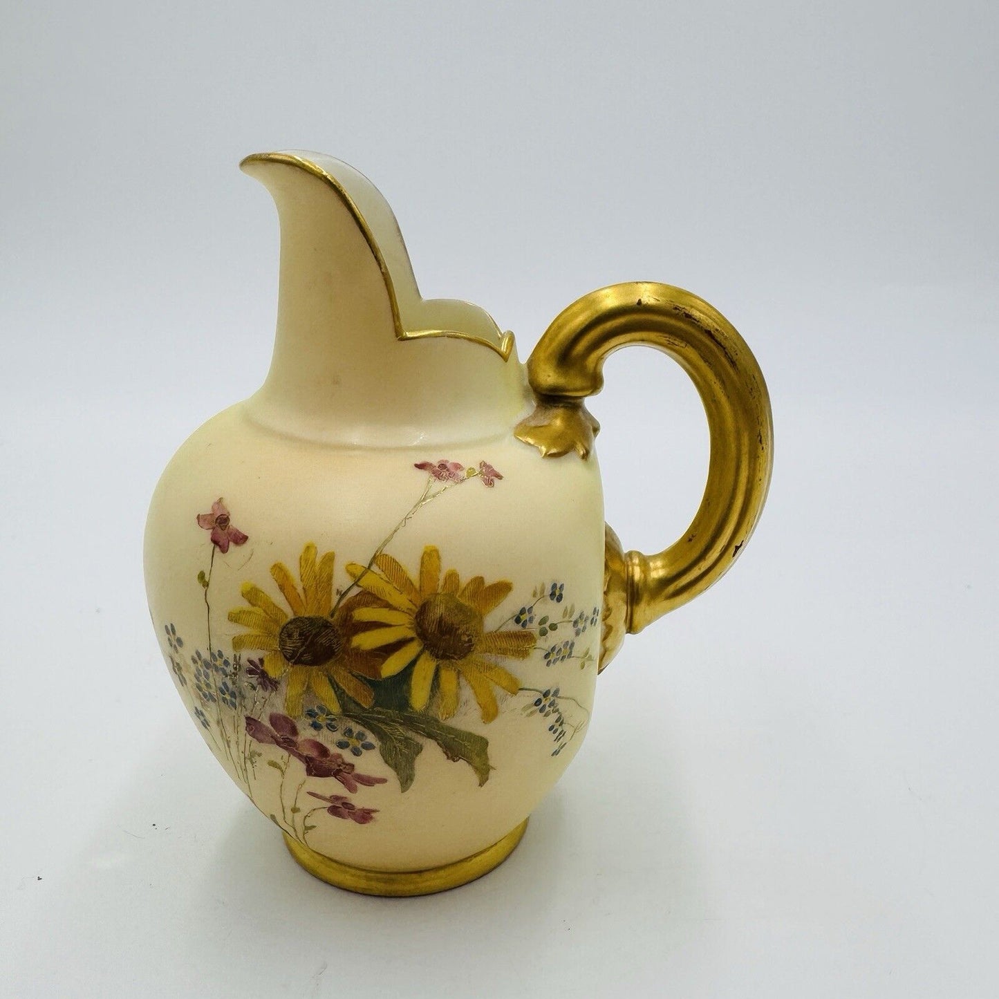 Antique ROYAL WORCESTER BLUSH IVORY EWER Jug 1094 6" Mini Vase Floral Painted