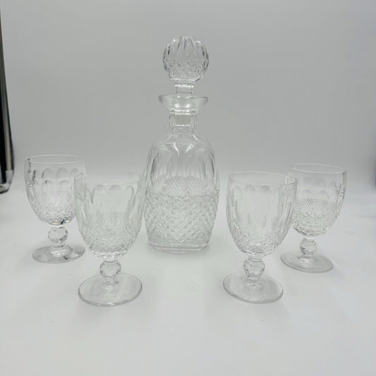 Waterford crystal colleen pattern decanter & 4 claret wine glasses Irish Clear