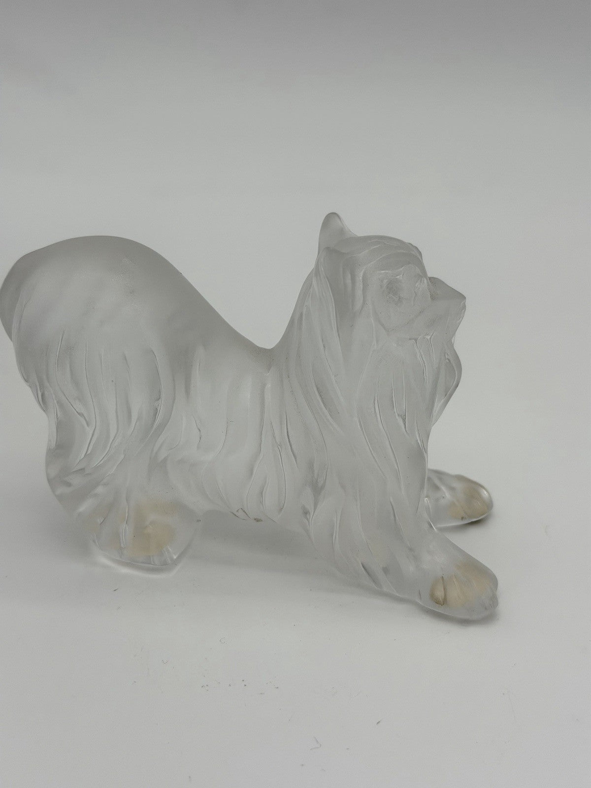 Lalique France Crystal Yorkshire Terrier dog Frosted Detailed 3”x4” Figurine