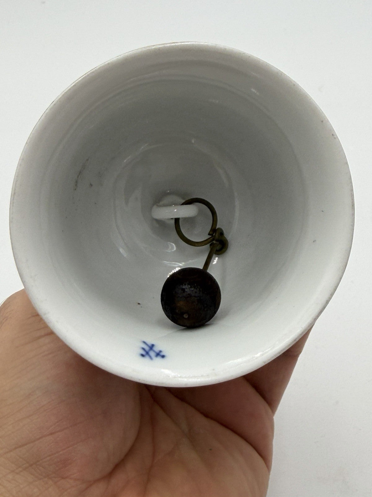 Antique 19thC Meissen Porcelain Hand Painted Birds Bell Porzellan Glocke German