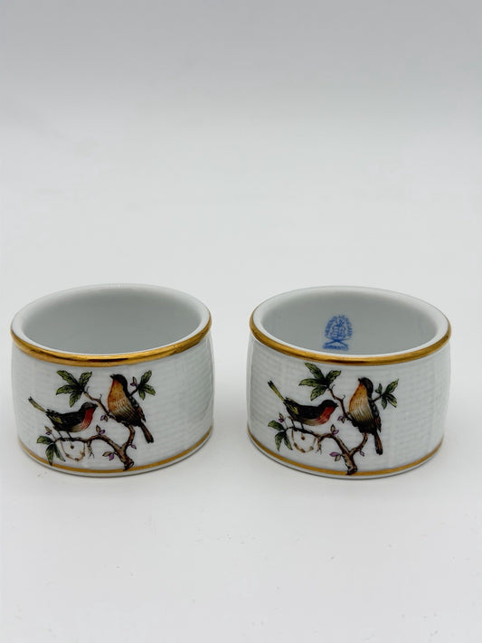 Herend Hungary Rothschild Napkin Rings Porcelain Vintage Painted Birds Butterfly