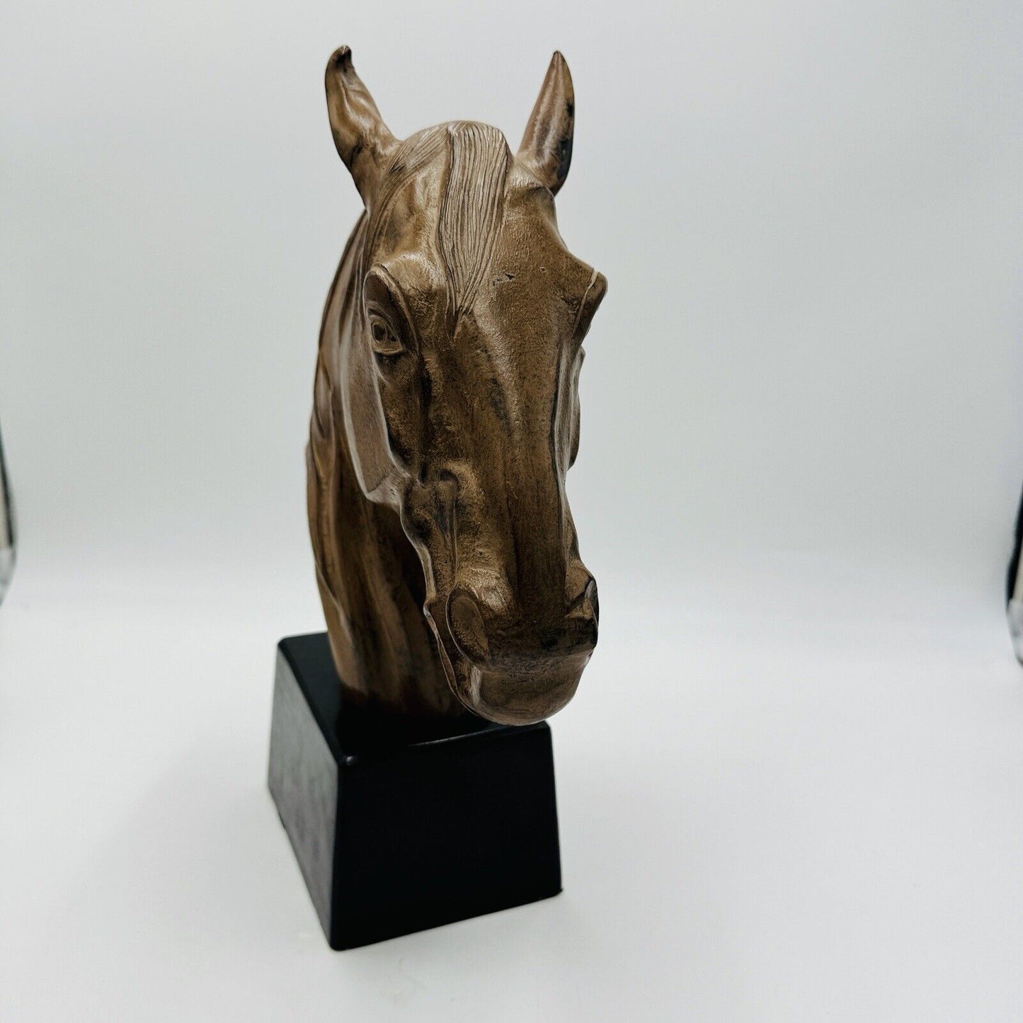 Bombay Cast Metal Solid Horse Head Sculpture Brown Black Base India Made Rare