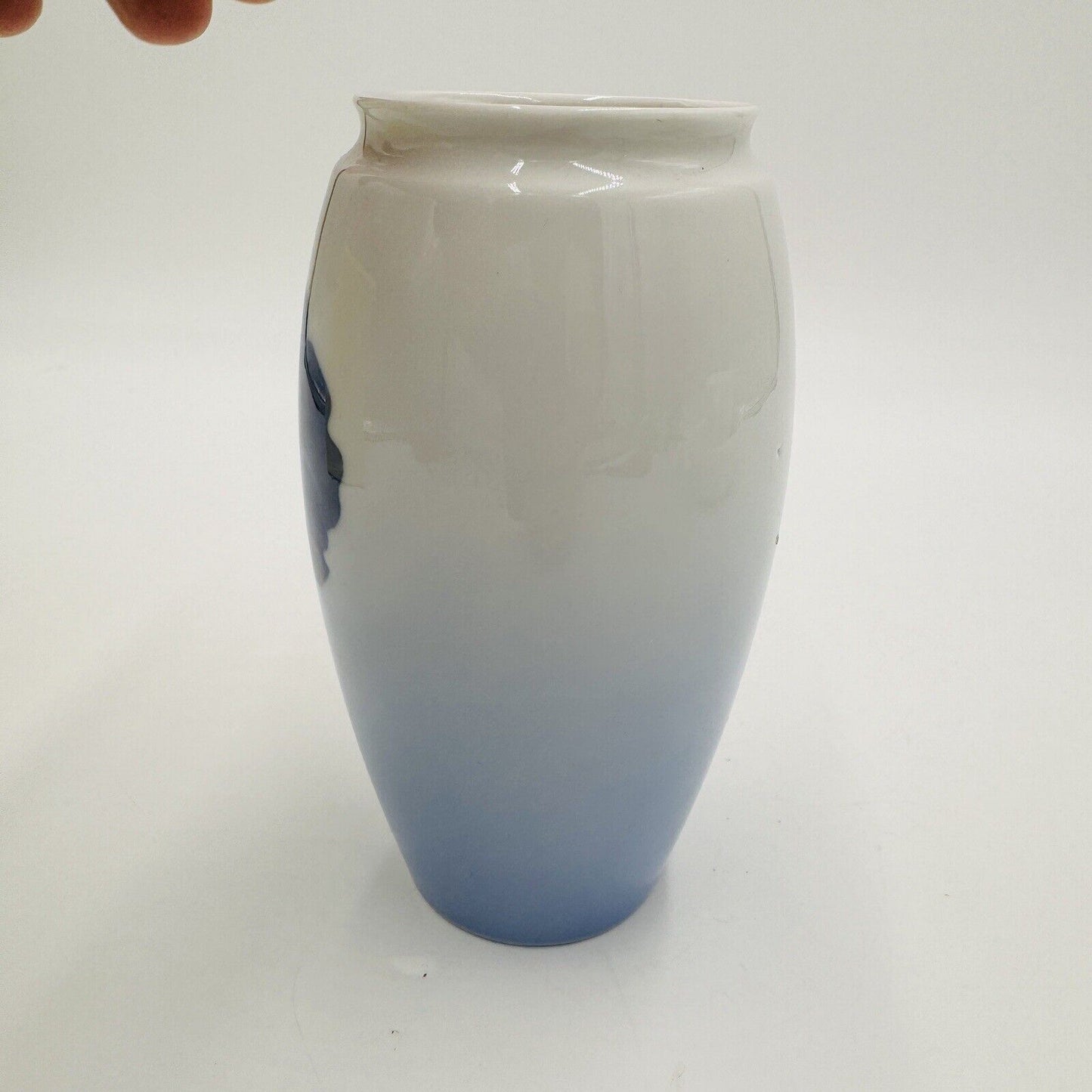 Bing & Grondahl Denmark 5” Porcelain Vase Blue Ombre Pansy Floral Vintage