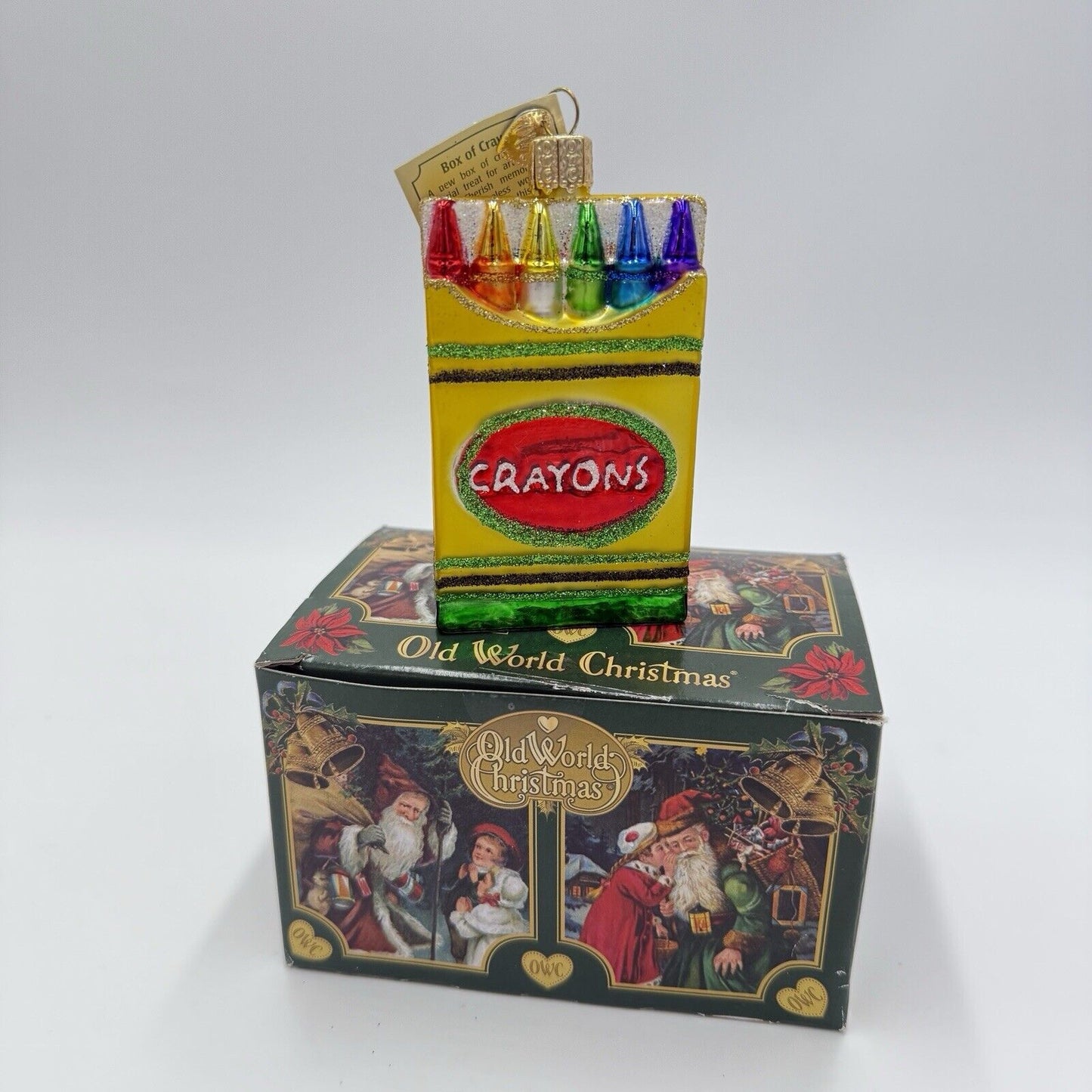 OWC Old World Christmas Blown Glass Box of Crayons NIB Art European Glass