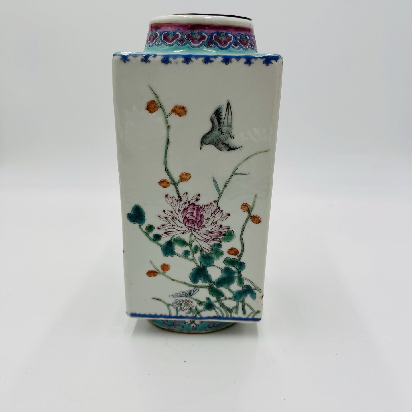 Antique REPUBLIC Chinese Famille Floral porcelain CONG vase CHINA MARK Rare