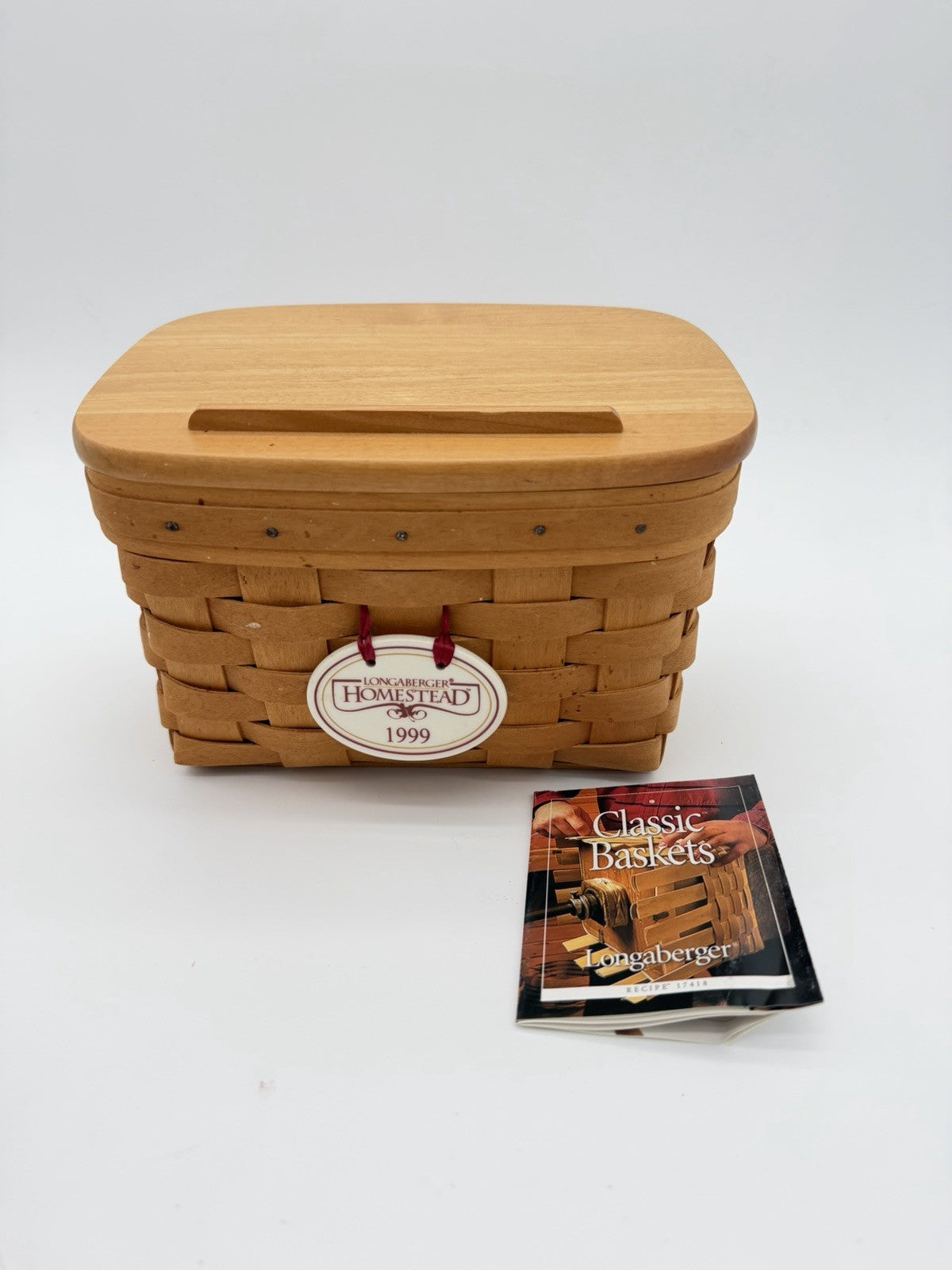 Vintage 1999 Longaberger Recipe Wood Woven  Basket w/Lid Plastic Insert Natural