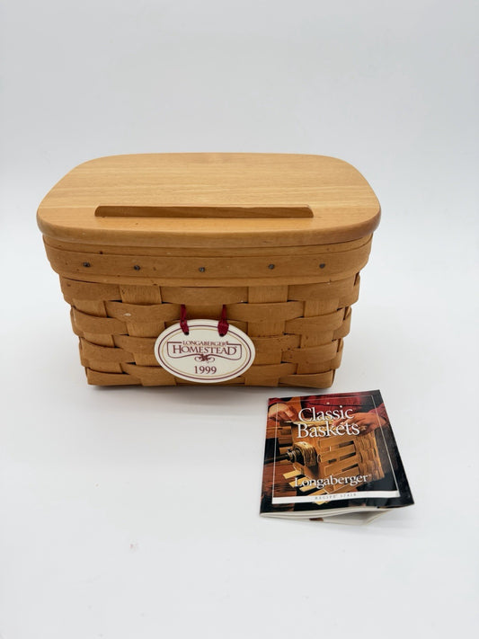Vintage 1999 Longaberger Recipe Wood Woven  Basket w/Lid Plastic Insert Natural