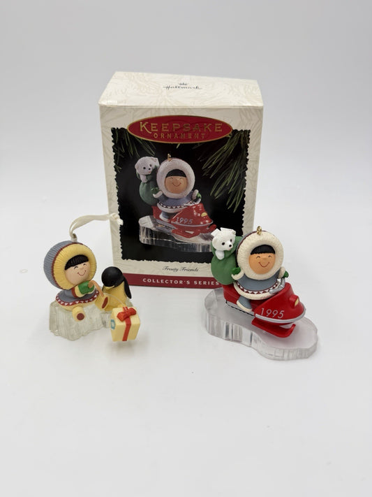 Hallmark Frosty Friends 1984 & 1995 Christmas Ornaments Vintage Set 2 Ornaments