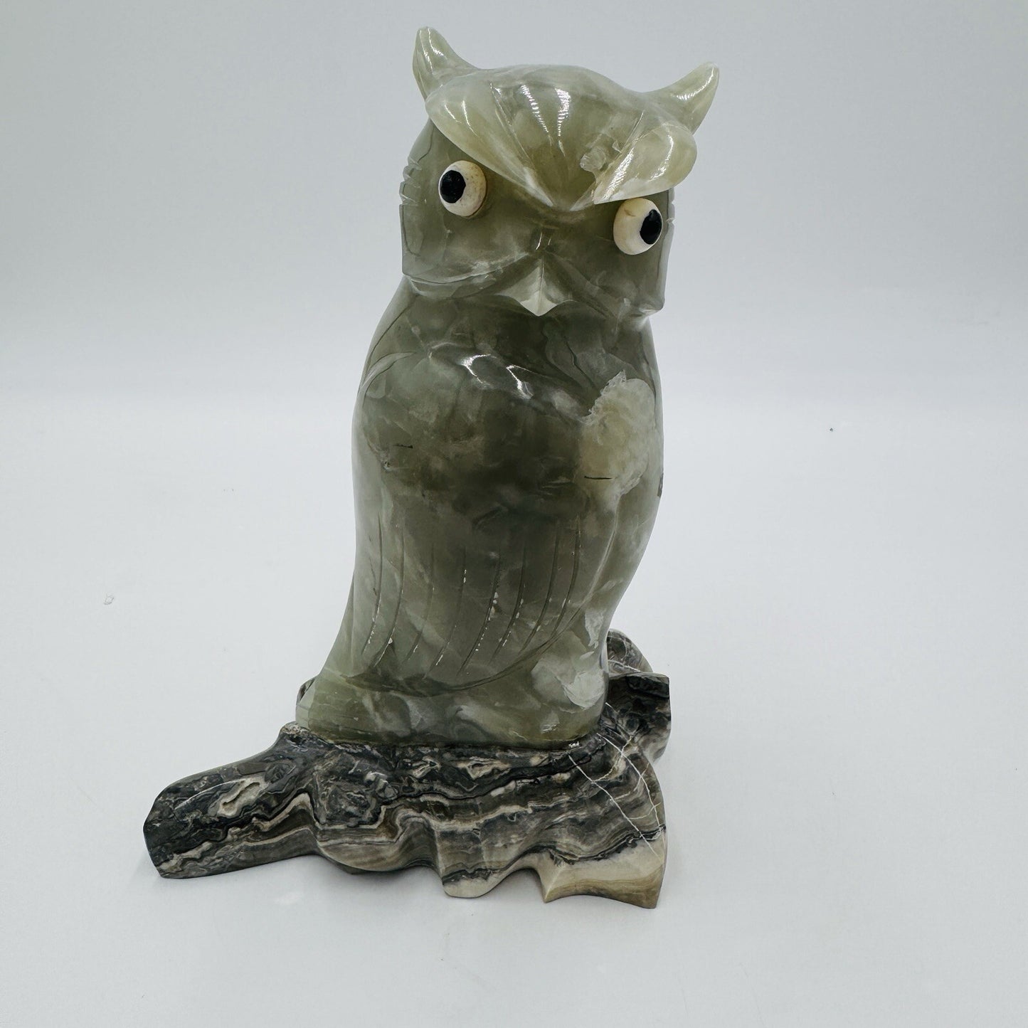 Alabaster Owl Sculpture Figurine Bird 8in Italy Marble Large Vintage Hand Carved