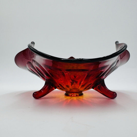 Fenton Ruby Red Amberina Glass Candy Dish Three Footed  7" Glows