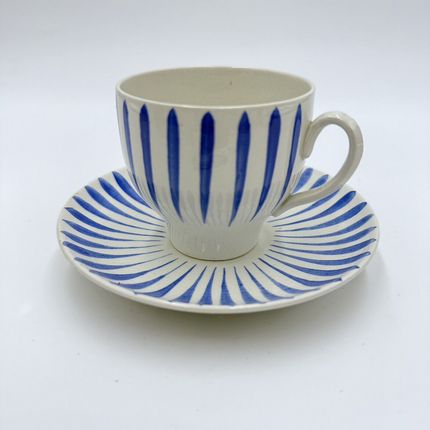 Upsala Ekeby Gefle Cup and Saucer Blue & White Zebra MCM Sweden BLÅ ASTEŘ #356