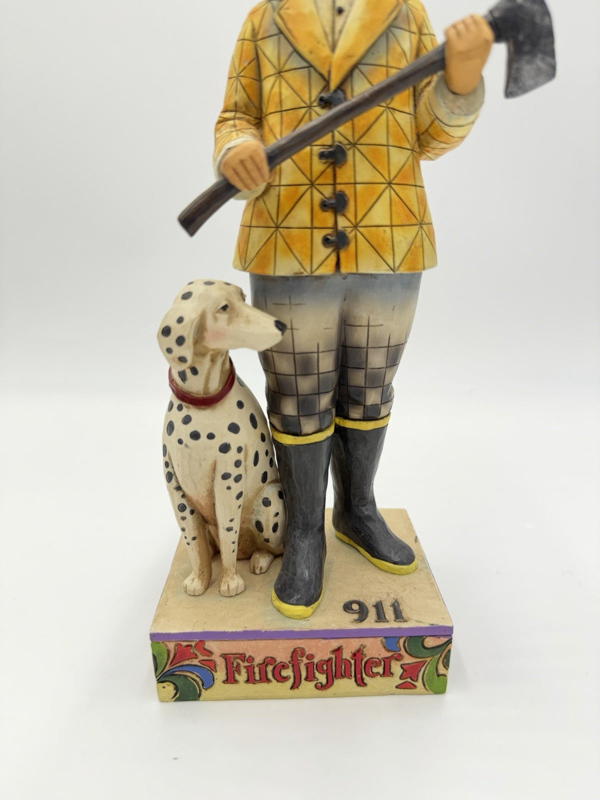 Jim Shore Heartwood Creek Fireman Firefighter w/Dalmatian Dog  2006 Figurine 10”