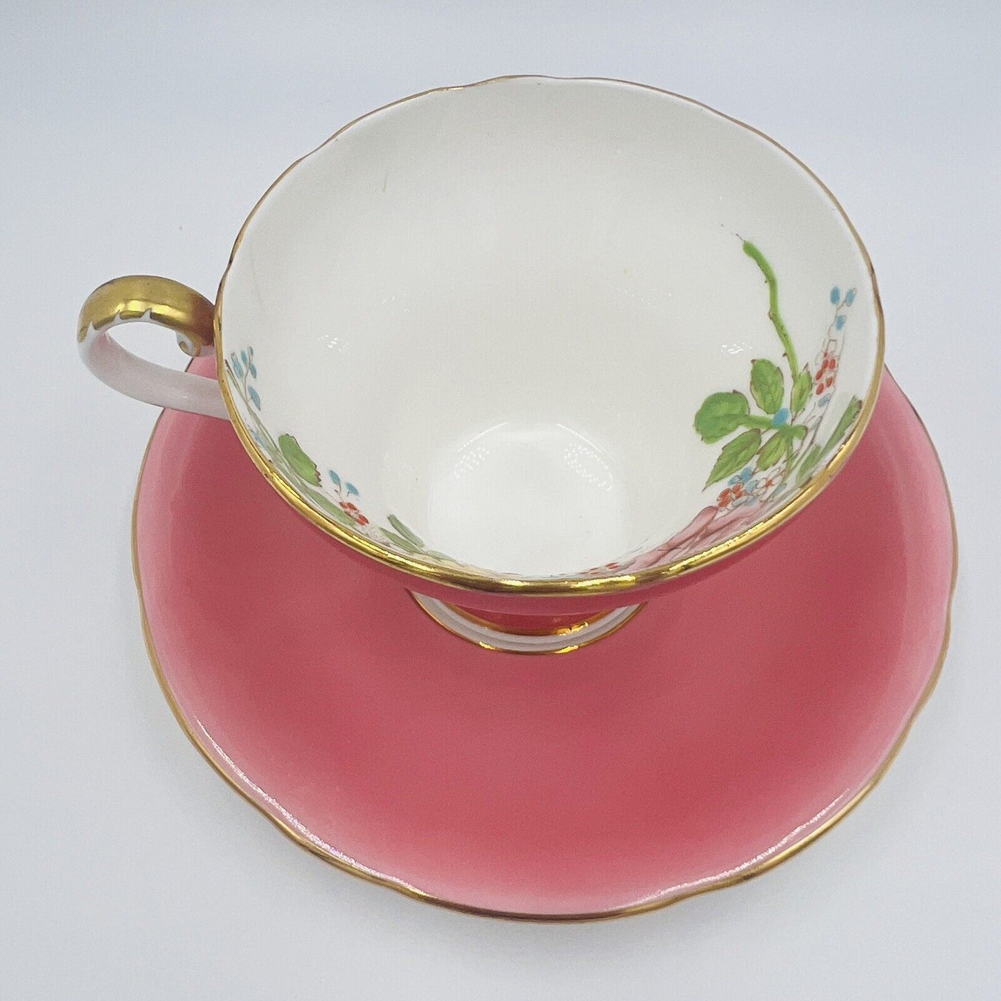 Aynsley Tea Cup and Saucer Set Cabbage Rose Pink Bone China T5025 Hand-painted