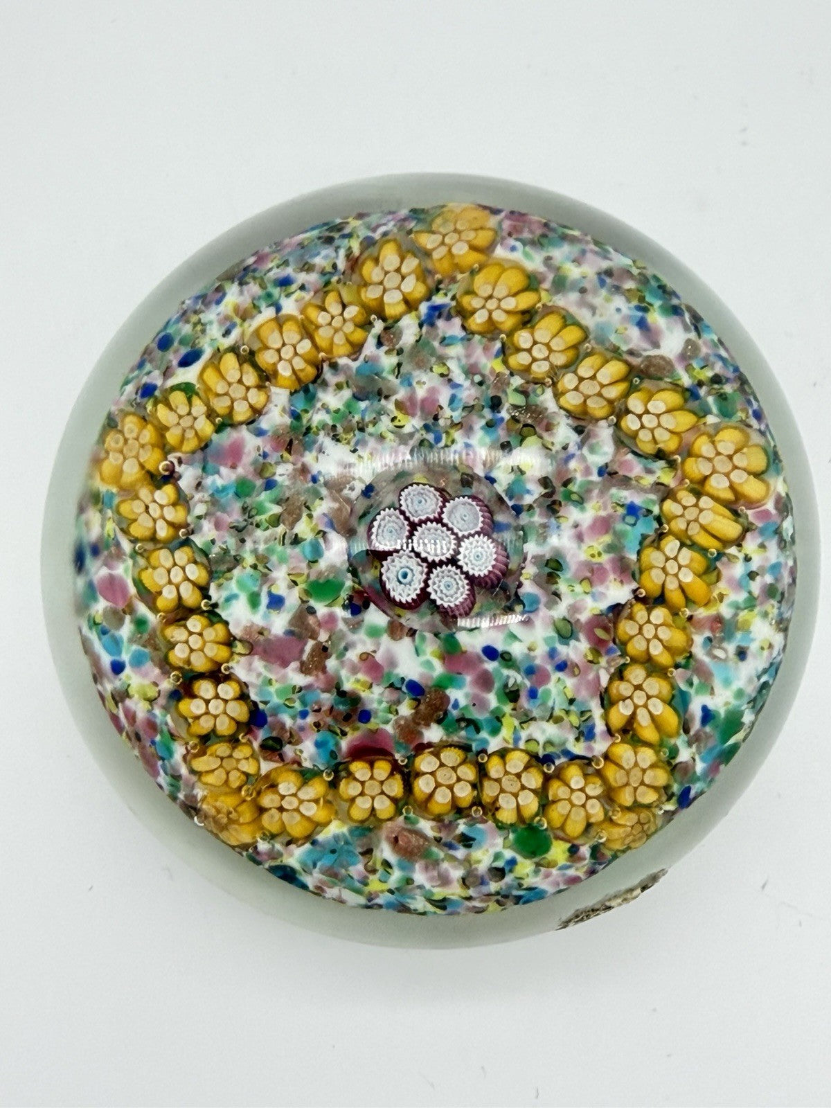 Vintage Murano Venetian Italy Art Glass Floral Millefiori Paperweight 2”x 2.5”