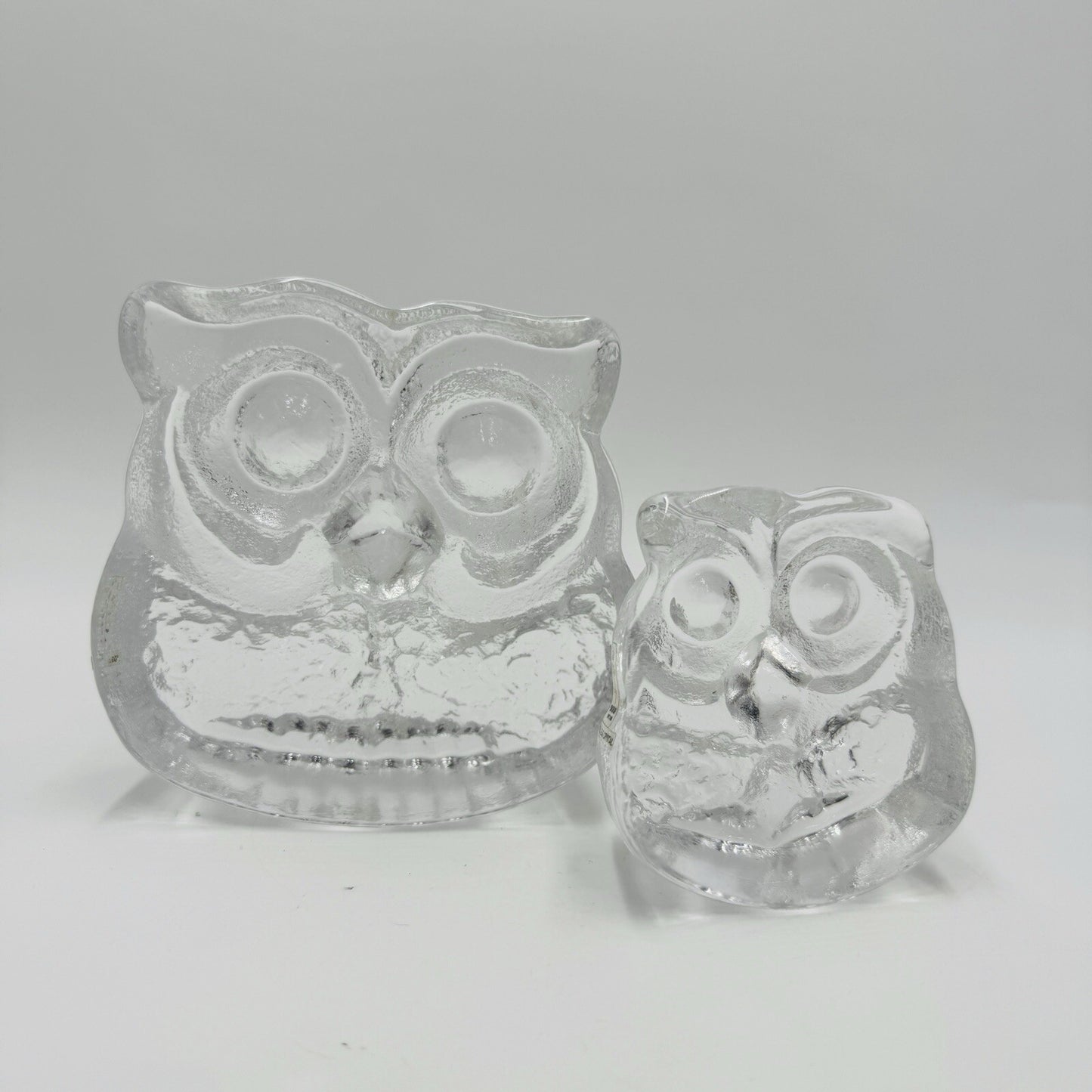 Skruf Sweden art glass owls figurines frosted  Signed 1974 MCM