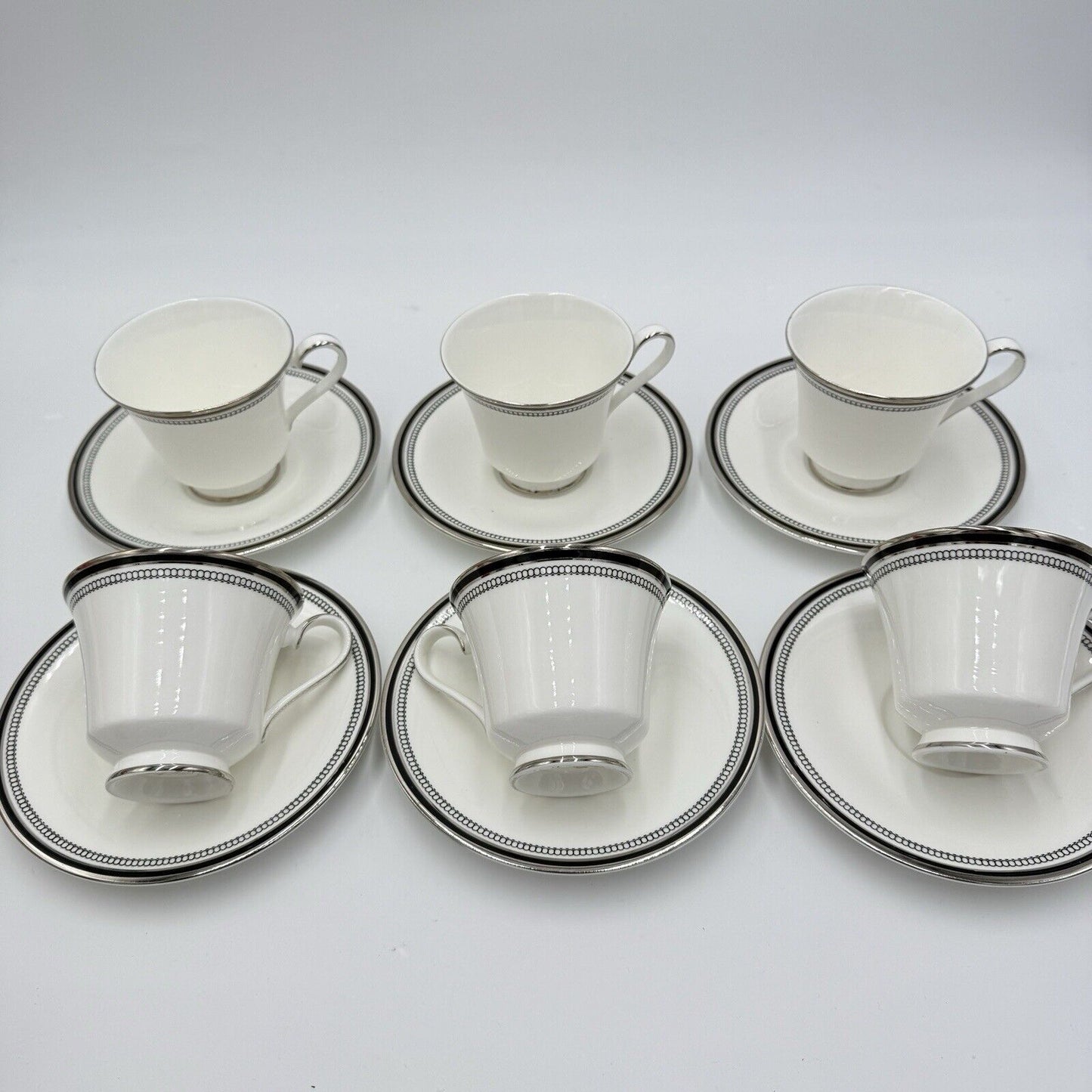 Vintage Royal Doulton SARABANDE H 5023 Bone China Black White CUPS & SAUCERS Set