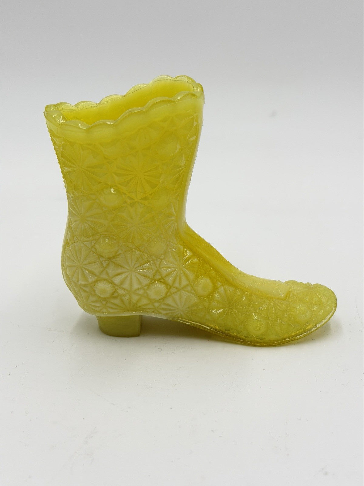 Vintage FENTON Art Glass Star Burst Yellow Victorian Boot 4” Rare Figurine USA