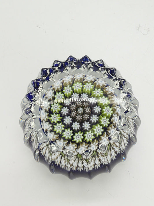 Vtg Perthshire Art Glass Paperweights Crieff Scotland Glass Millefiori 1” Blue