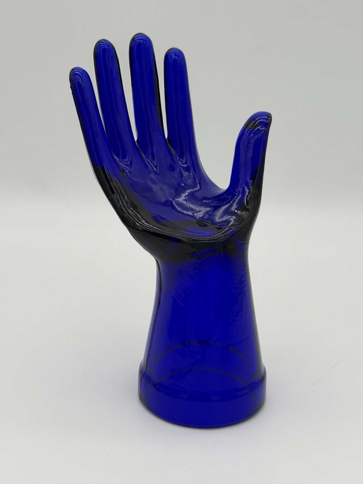 Cobalt Blue Art Glass Ring Holder Jewelry Display Hand 7.5”vintage MCM