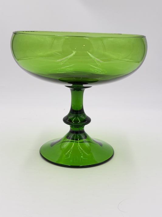 Vintage Empoli Art Glass Italy Green Emerald Compote Footed Bowl Pedestal